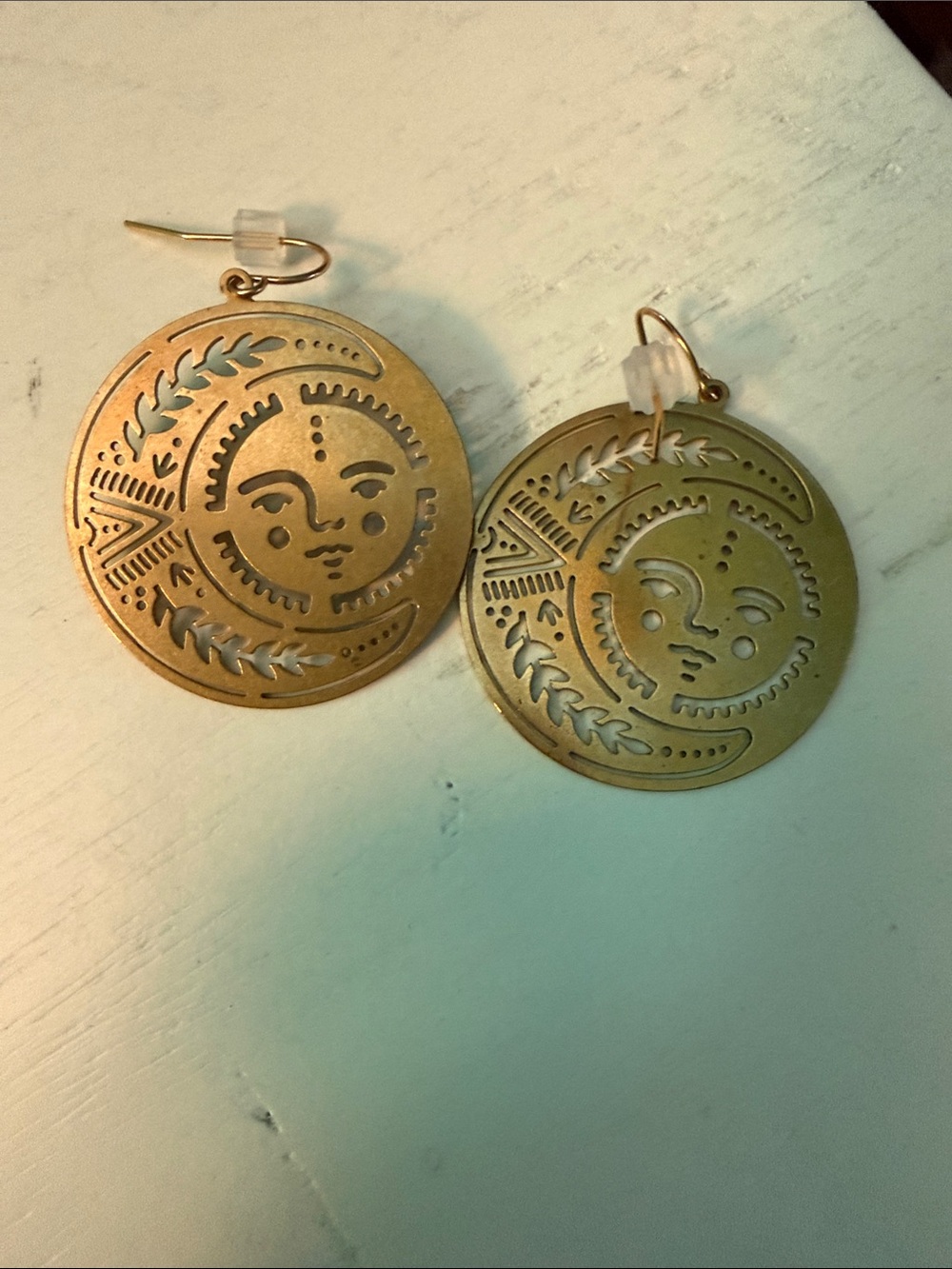 Boho Sun & Moon Brass Drop Earrings - Gold Tone